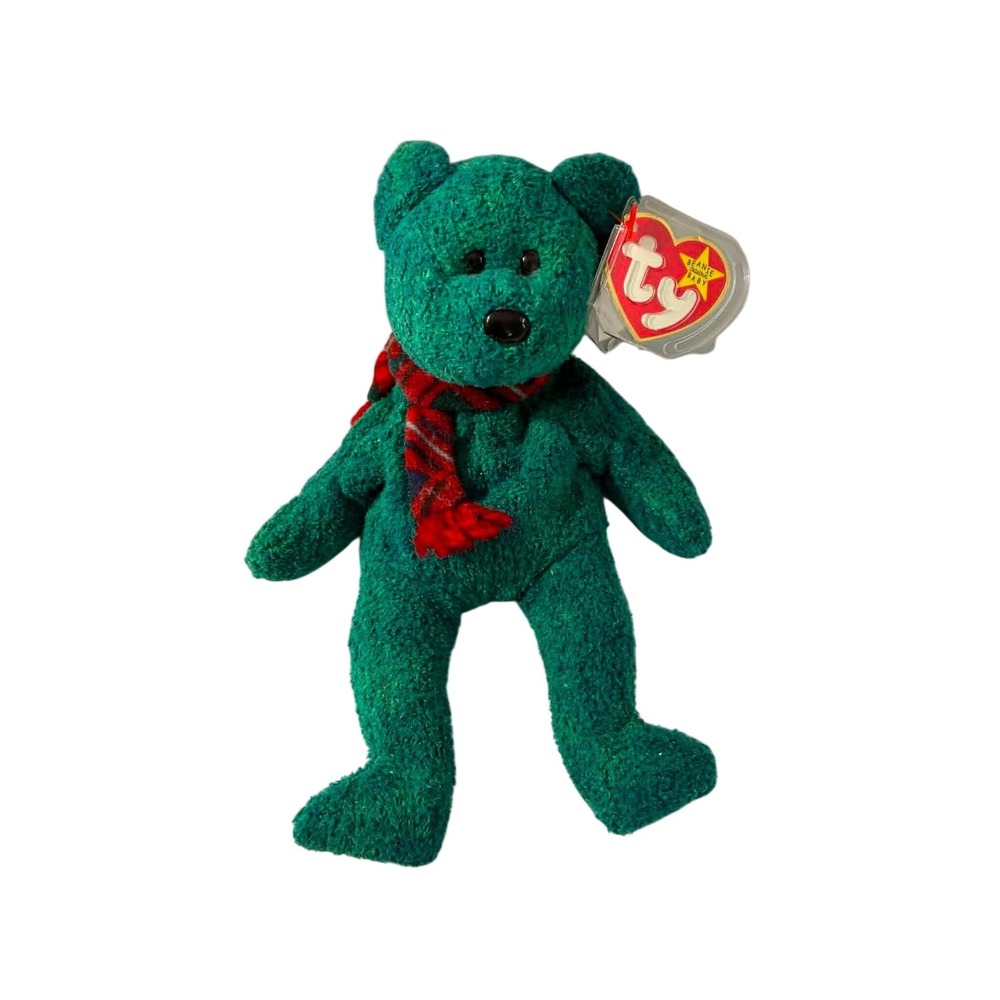 Ty Beanie Baby Wallace Bear Green Red Plaid Scarf PVC Pellets 1999 Plush Toy